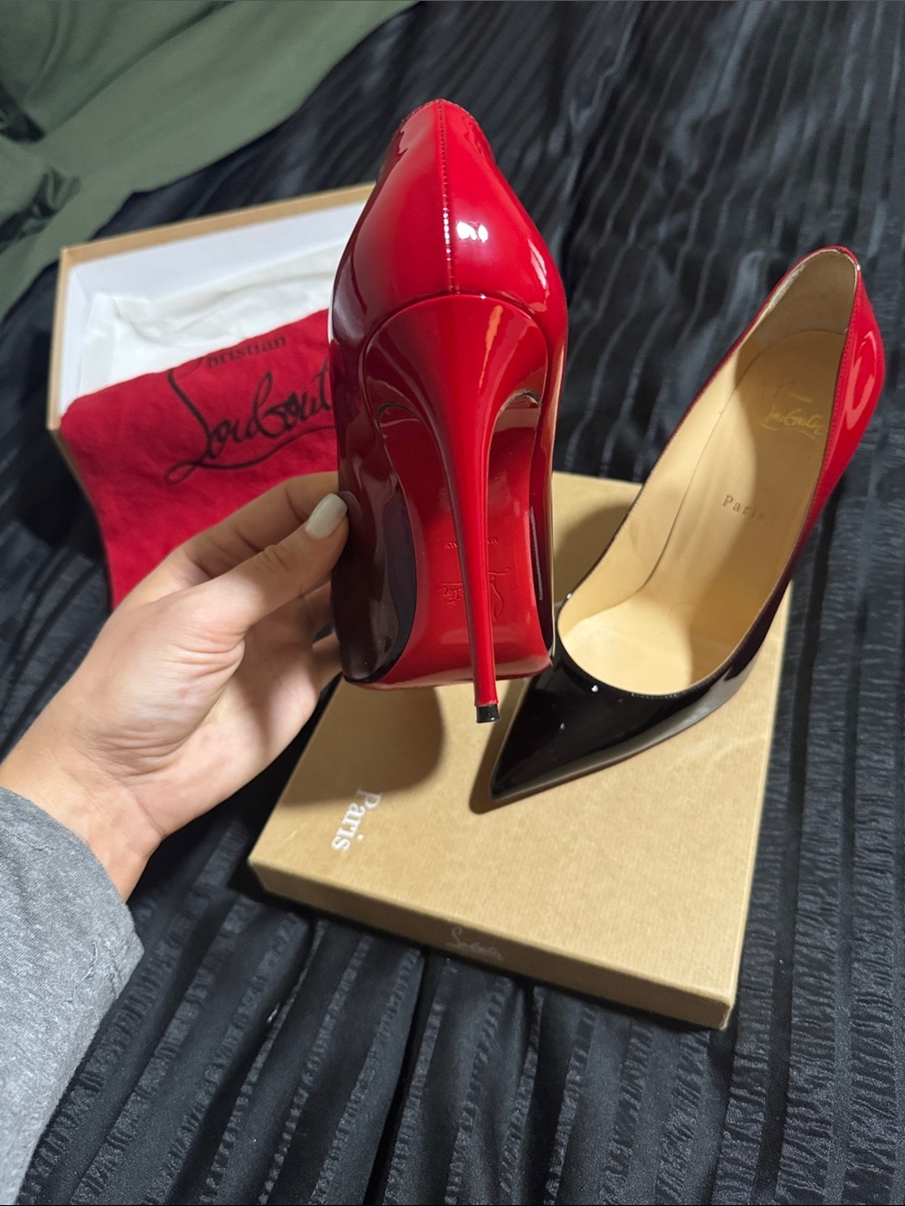 Christian Louboutin Two-Tone Patent Pumps in Red and Black - Picture 5 of 13